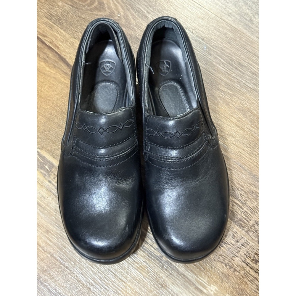 Ariat Womens 10011976 Black Leather Composite Toe Slip On Work Shoes Clog 8.5 B